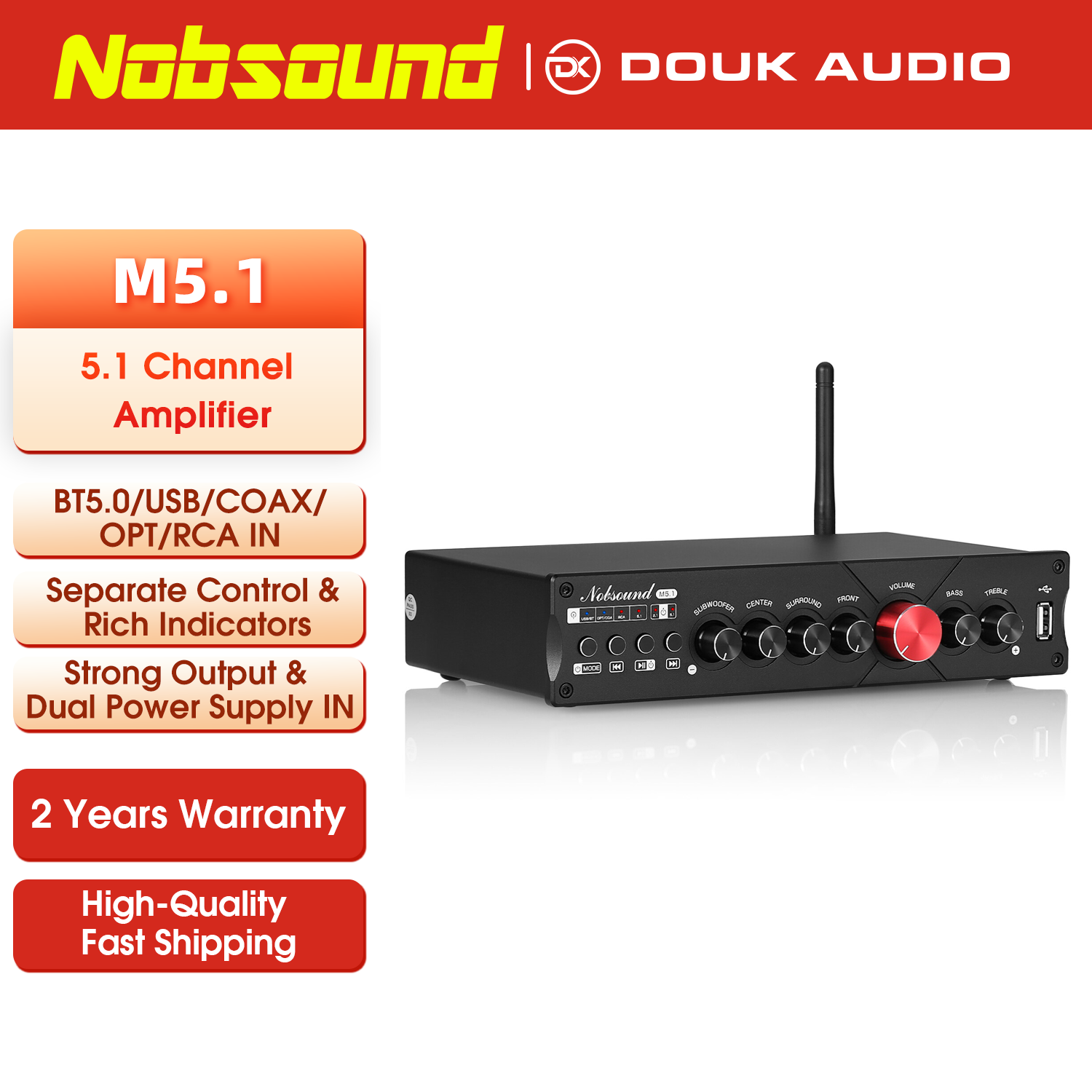 Home Cinema Samsung 5.1 - Nobsound M5.1 Digitaler Bluetooth-Empfänger 5.1-Kanal-Koaxial-/Optisch-Heimkino-Leistungsverstärker U-Disk-Subwoofer-Verstärker
