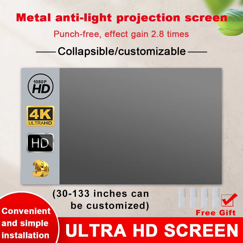 Home Cinema Blanc - Tragbare Projektor-Leinwand, hohe Helligkeit, 16:9 Metall-Anti-Licht-Vorhang,