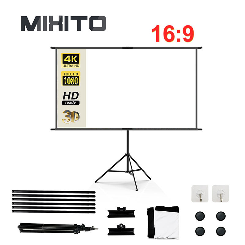 Home Cinema Blanc - MIXITO Tragbare 16:9 hochauflösende, faltbare Einzelständer-Wandmontage-Doppelzweck-Projektionswand
